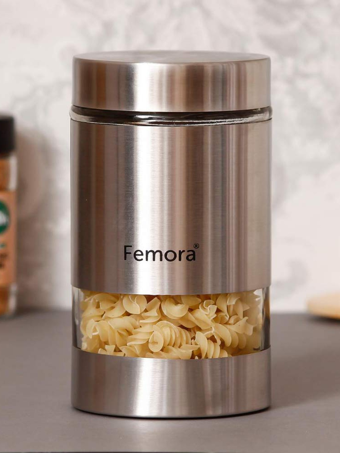 

Femora Set Of 2 Metallic Clear Glass Kitchen Storage Jars, Transparent