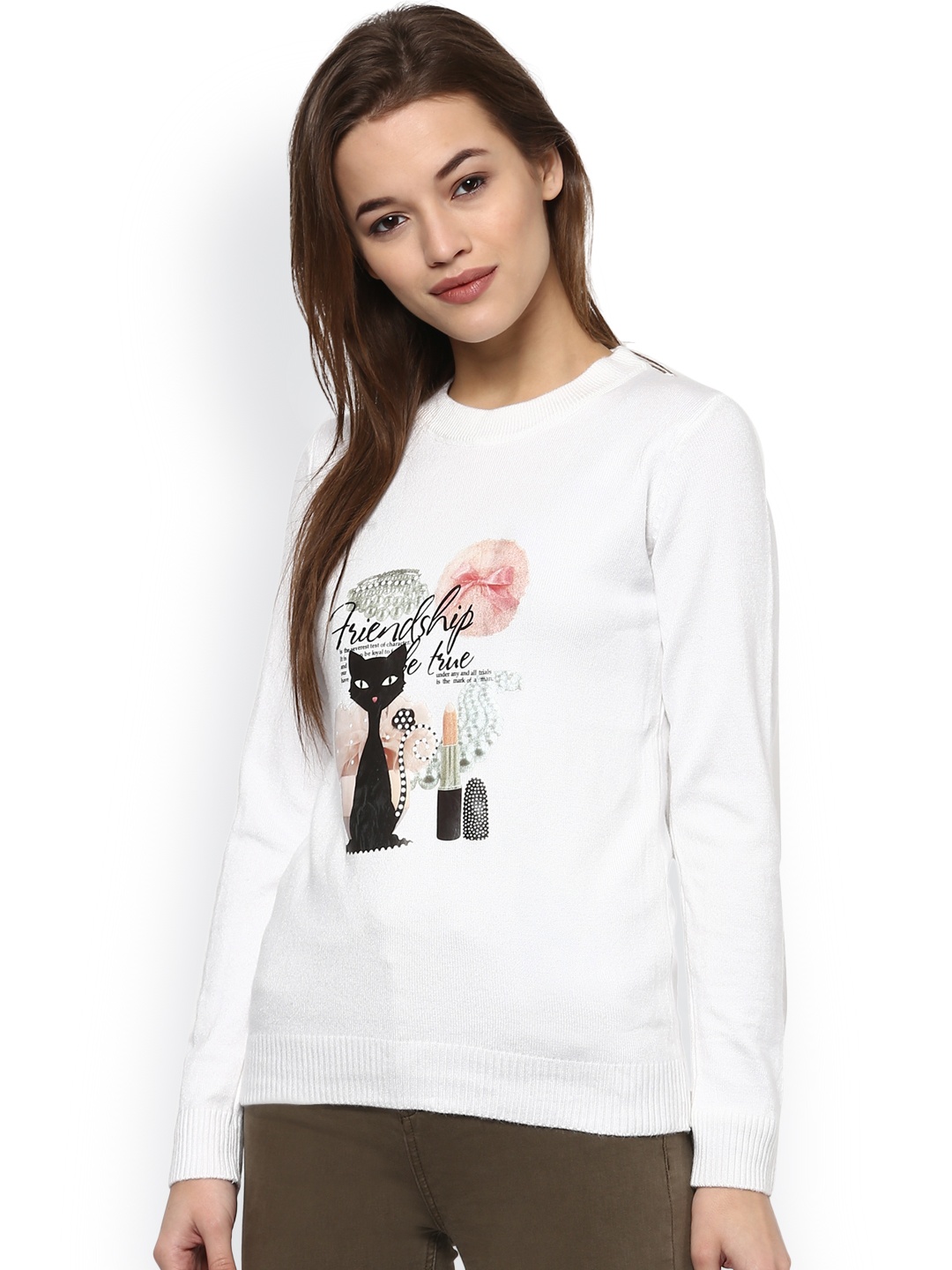 

Camey Women White Printed Woollen Top