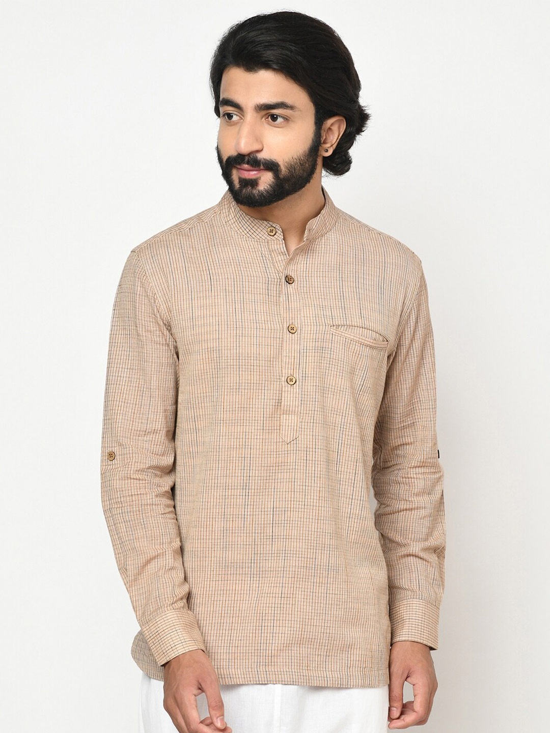

Fabindia Men Beige Checked Casual Shirt