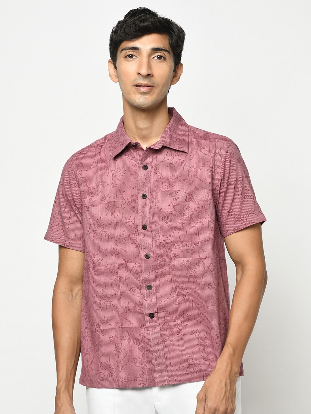 

Fabindia Men Pink Floral Printed Cotton Casual Shirt