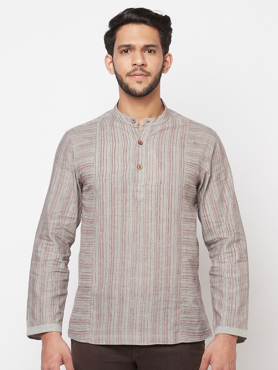 

Fabindia Men Grey Striped Cotton Kurta