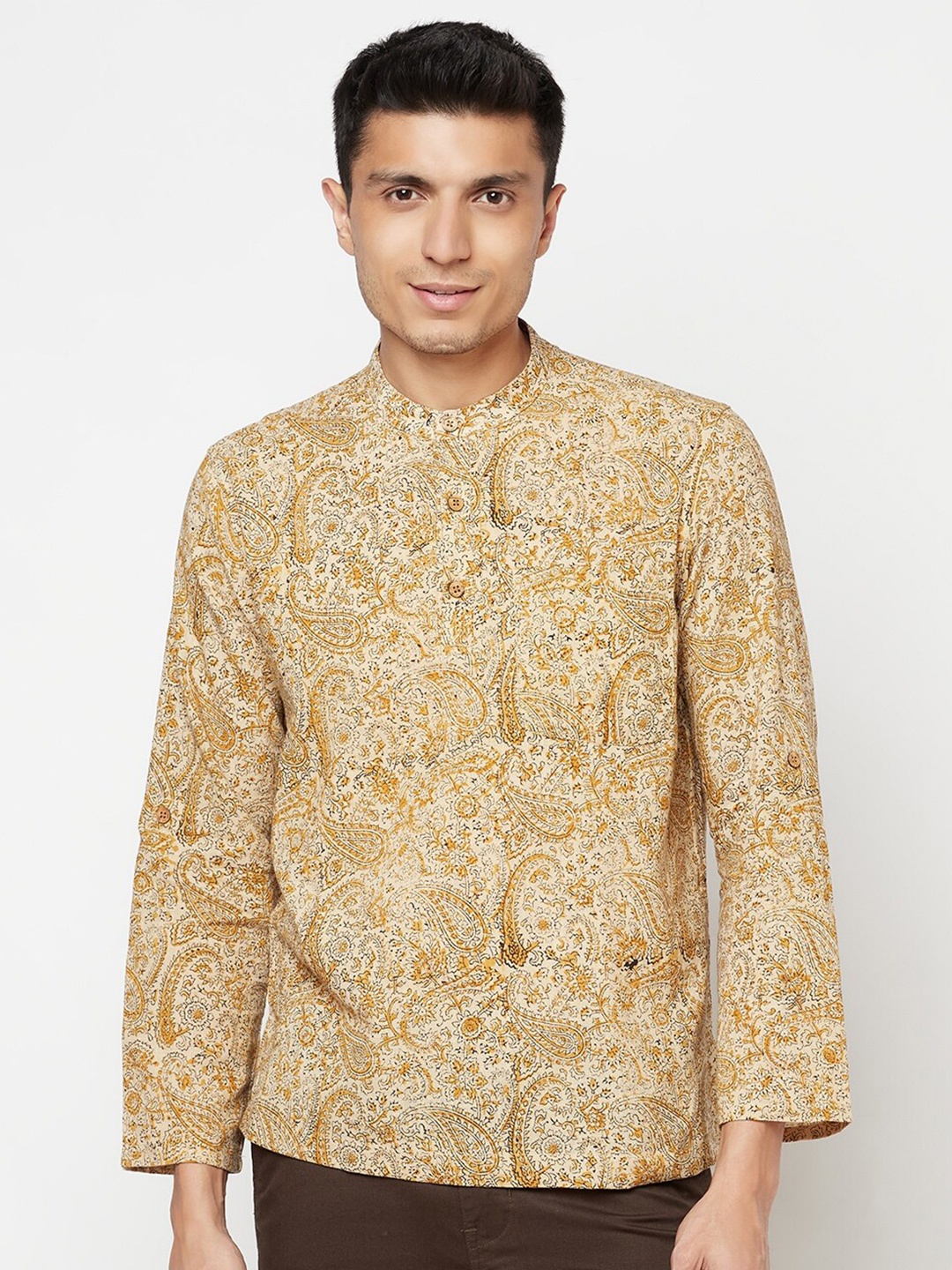 

Fabindia Men Mustard Printed Casual Shirt