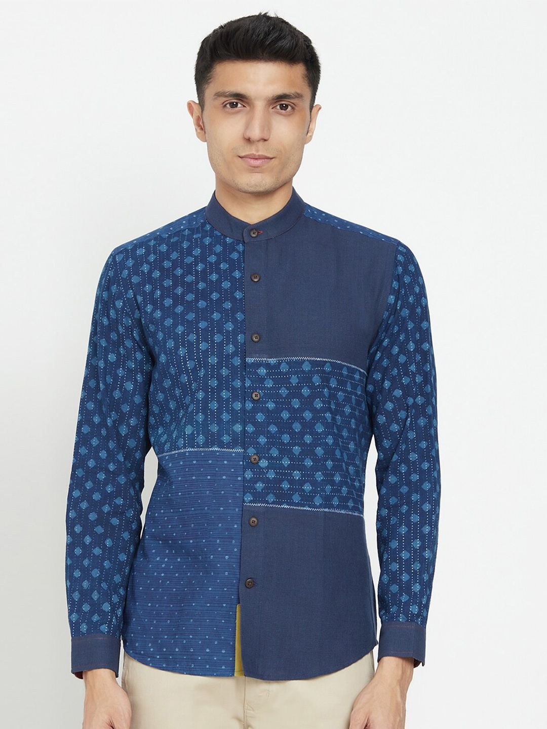 

Fabindia Men Blue Slim Fit Printed Cotton Casual Shirt