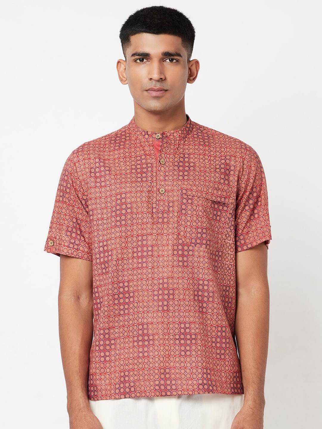 

Fabindia Men Pink & Brown Printed Cotton Casual Shirt