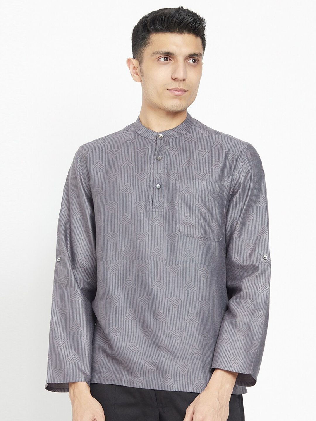 

Fabindia Men Grey Geometric Printed Kurta