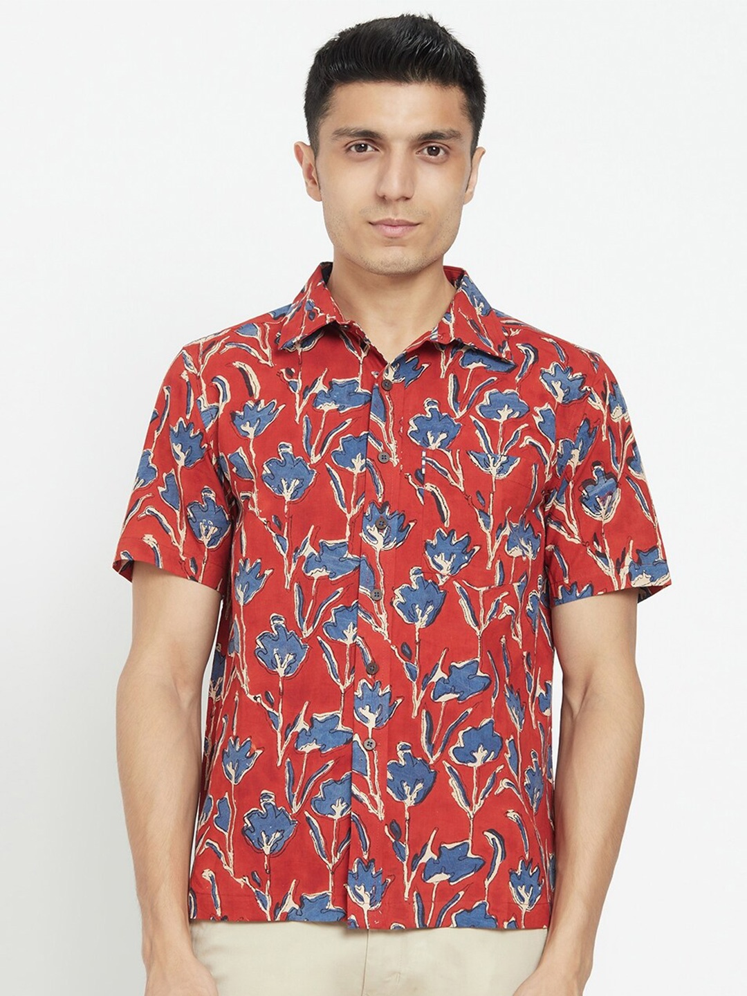 

Fabindia Men Red Printed Cotton Casual Shirt