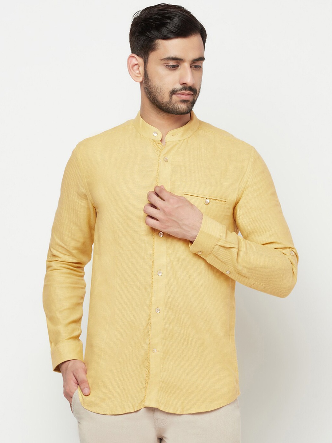 

Fabindia Men Yellow Slim Fit Cotton Casual Shirt