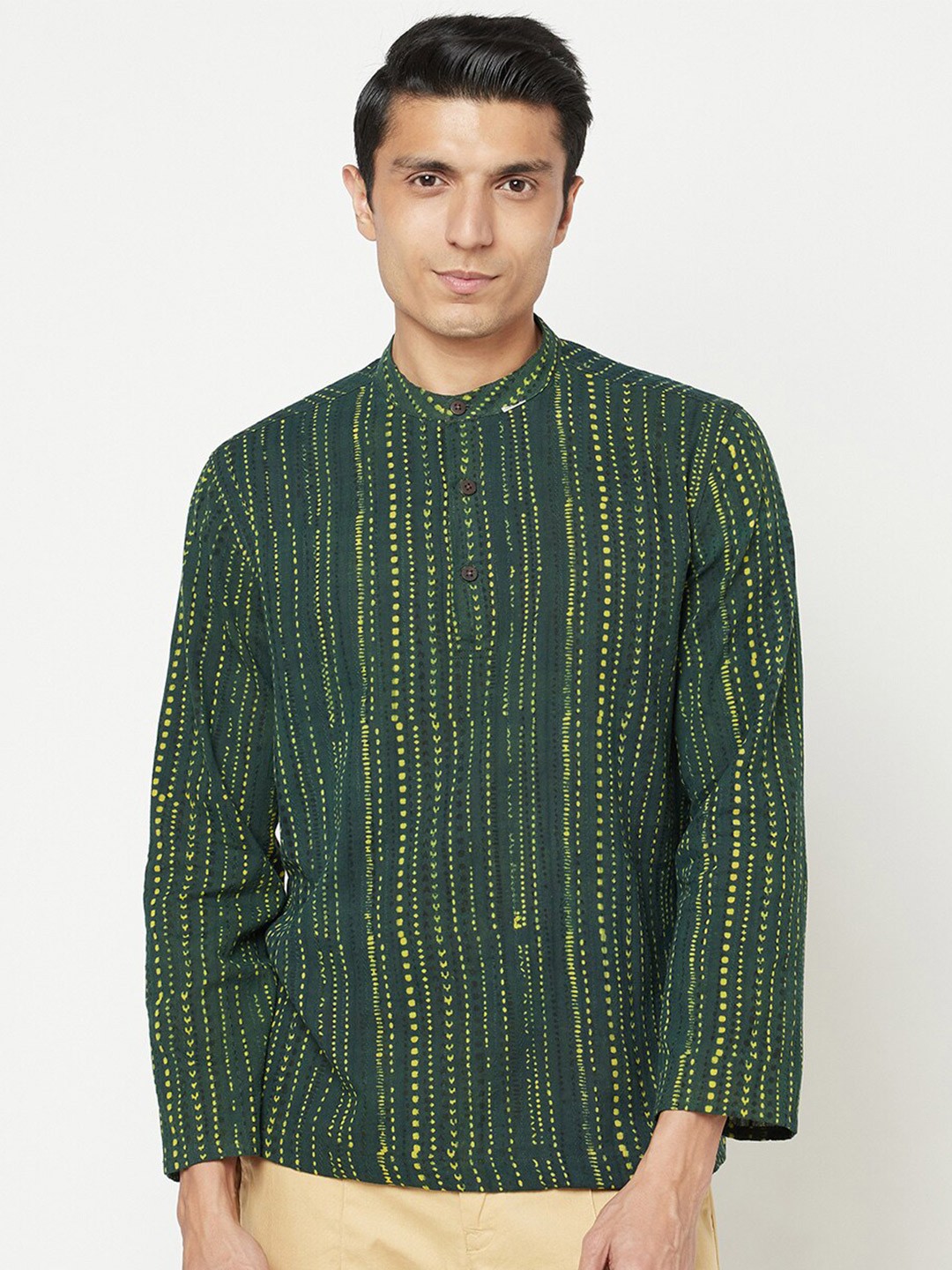 

Fabindia Men Green Striped Cotton Casual Shirt