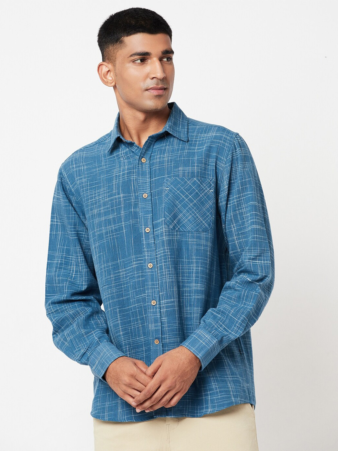 

Fabindia Men Blue Printed Cotton Casual Shirt