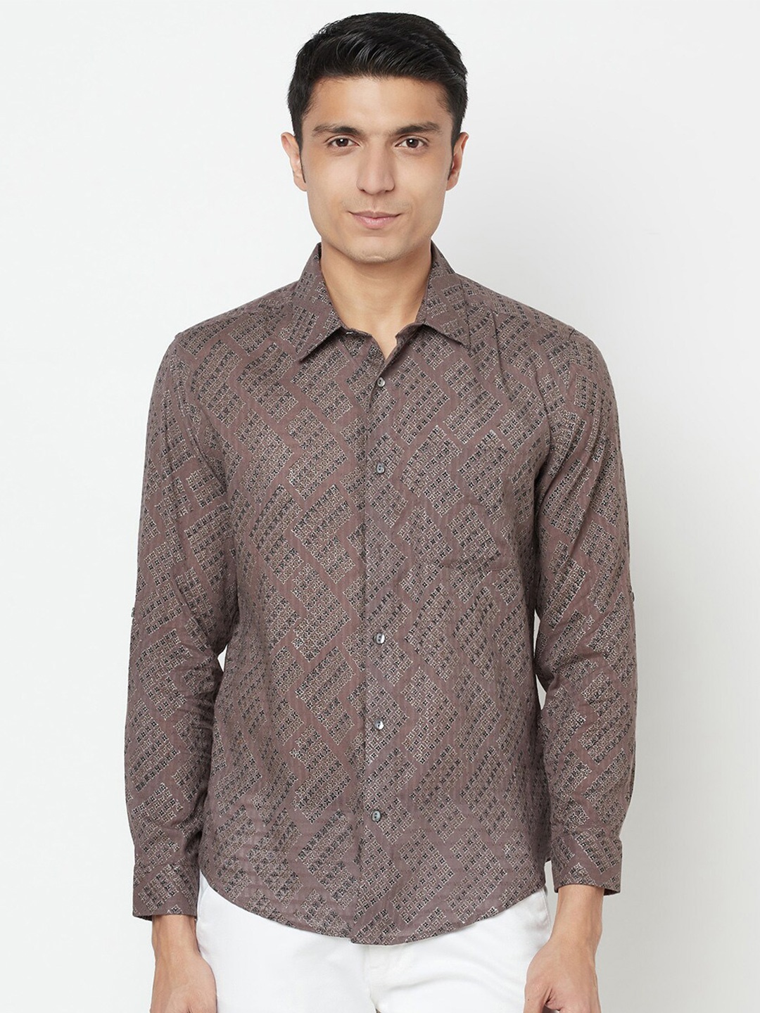 

Fabindia Men Grey Slim Fit Printed Cotton Casual Shirt