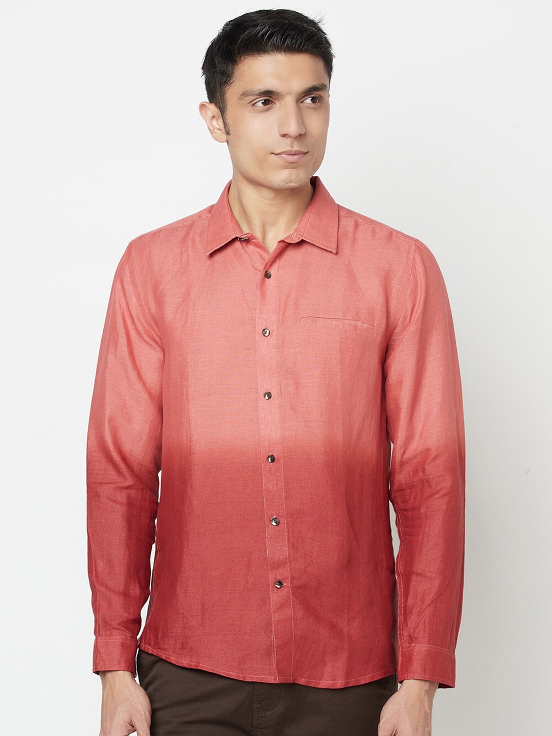 

Fabindia Men Pink Slim Fit Ombre Faded Linen Casual Shirt