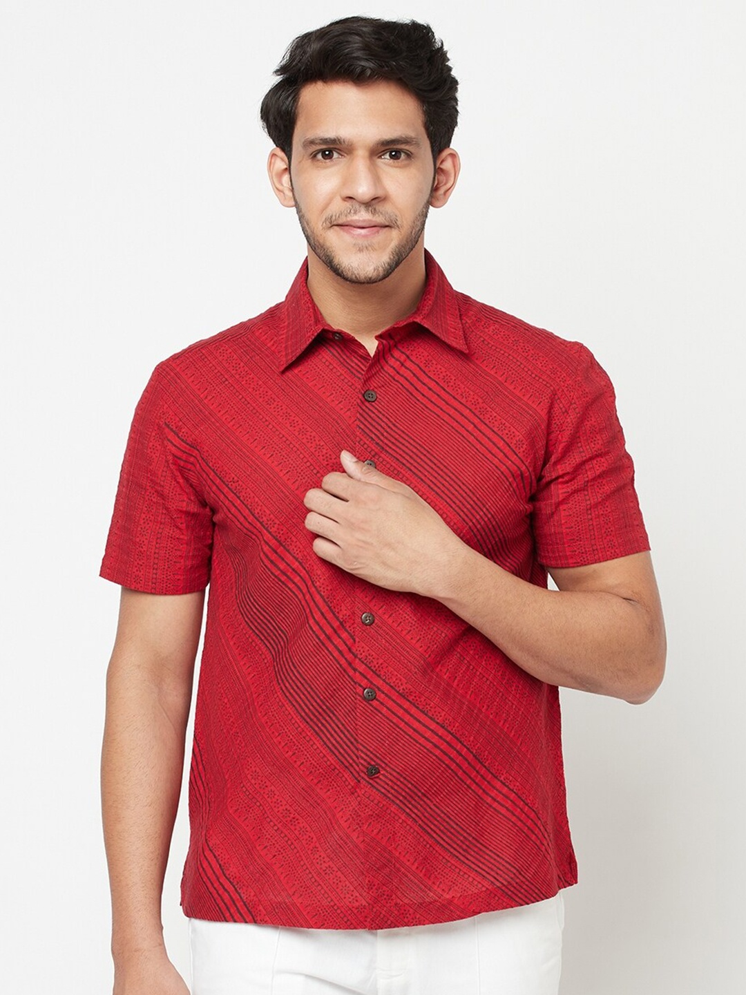 

Fabindia Men Red & Black Printed Cotton Casual Shirt