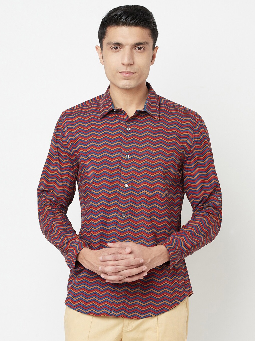 

Fabindia Men Red Slim Fit Printed Cotton Casual Shirt