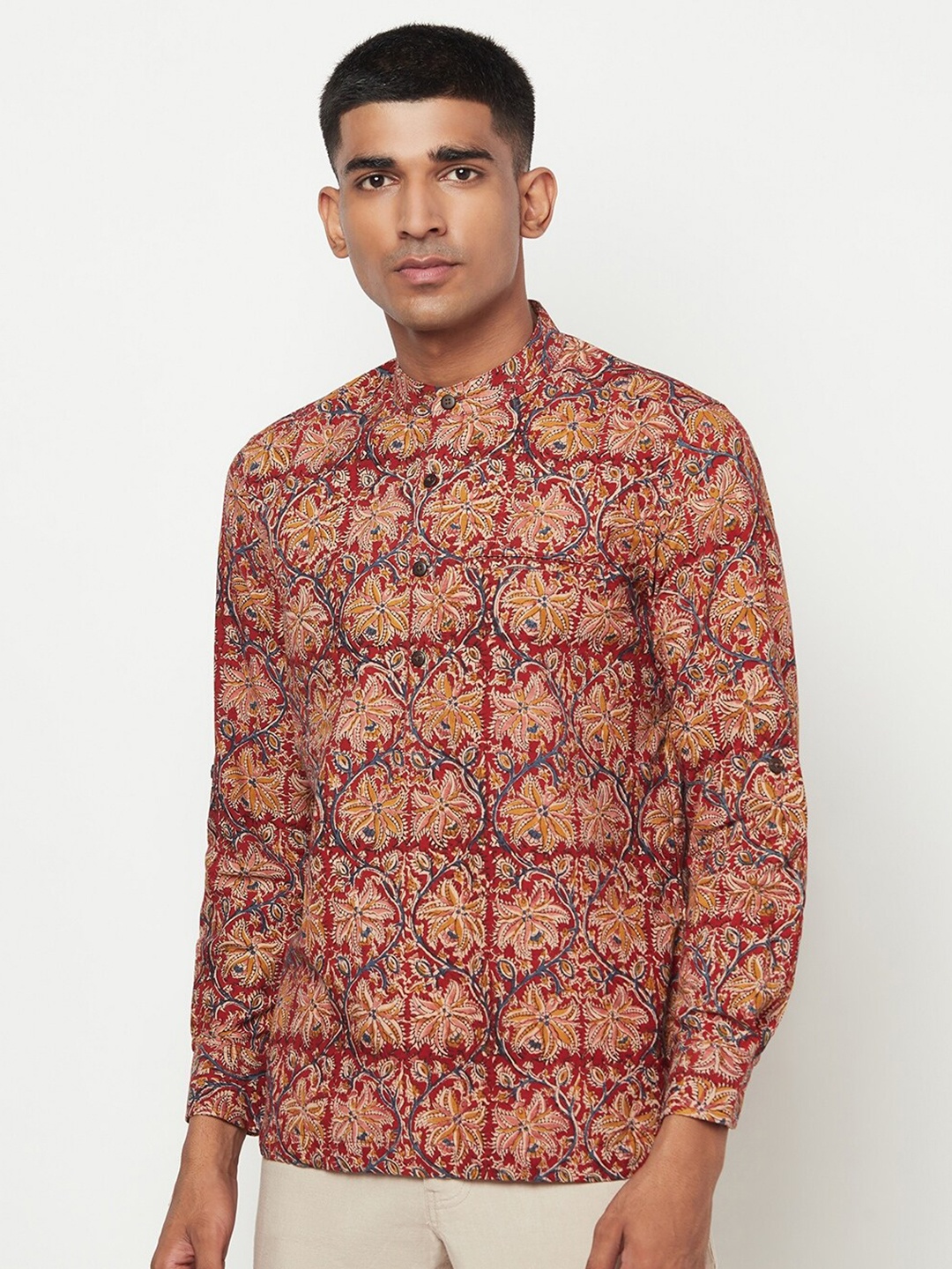 

Fabindia Men Red Slim Fit Printed Cotton Casual Shirt