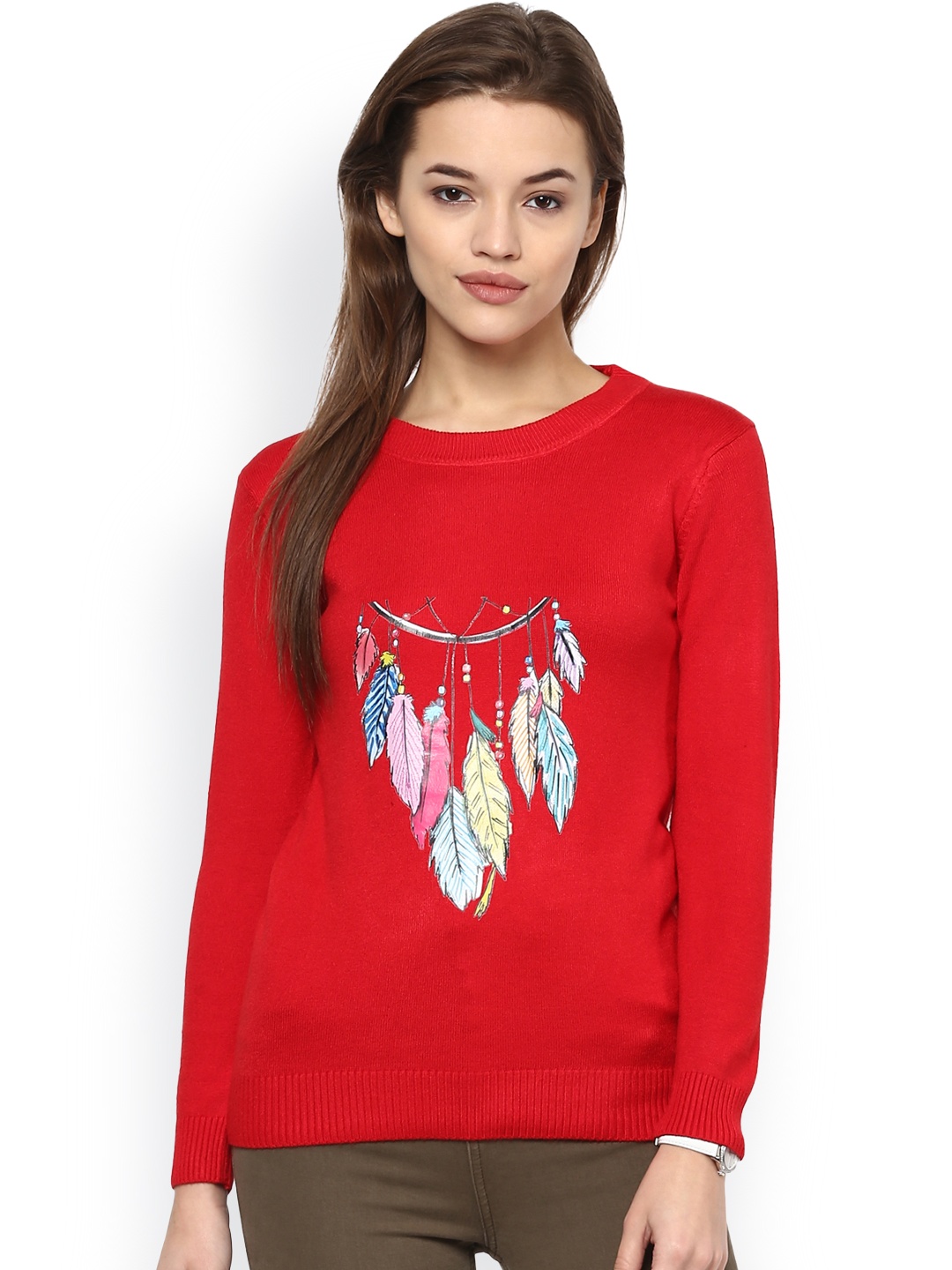 

Camey Women Red Printed Woollen Top