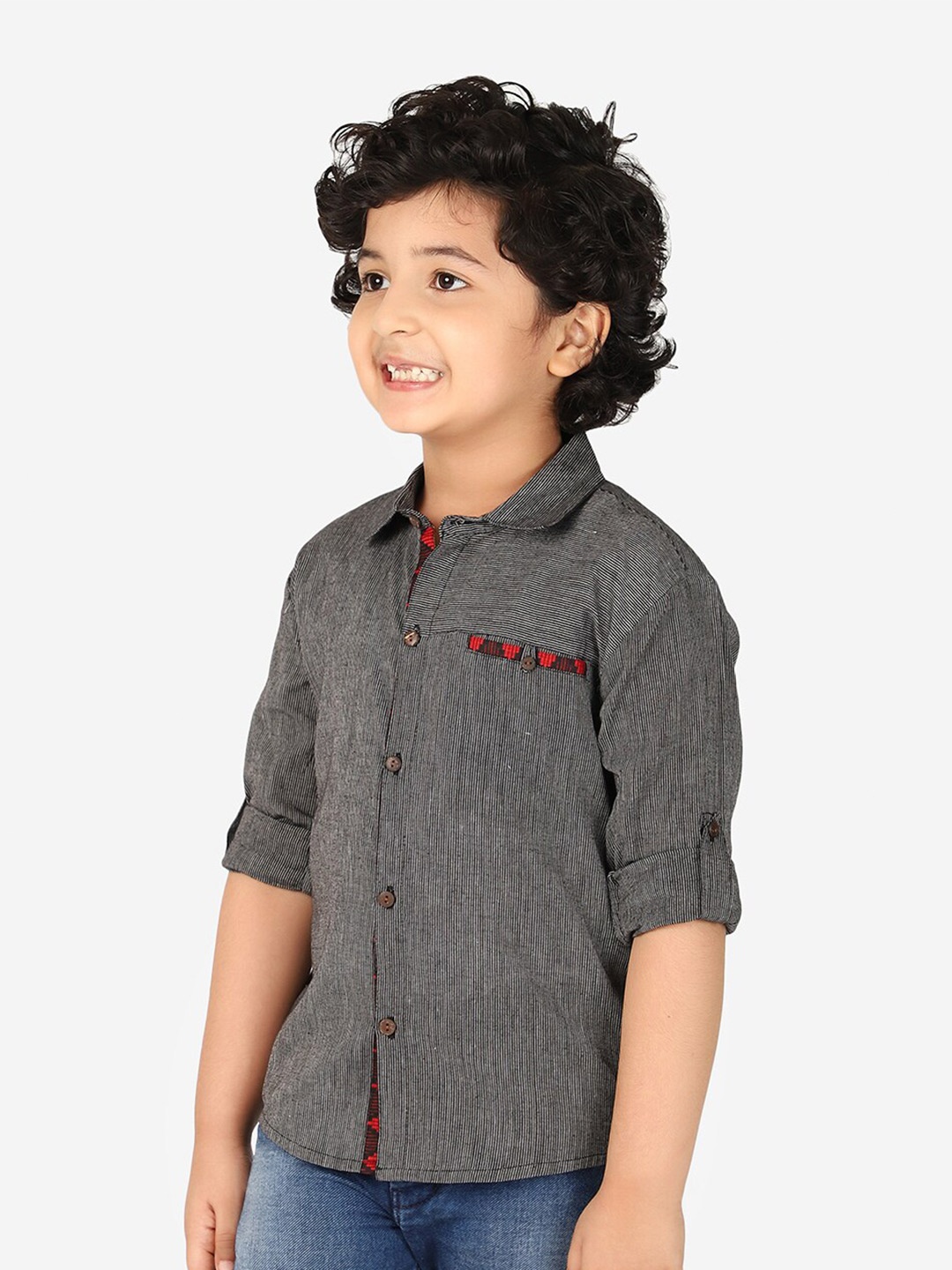 

Fabindia Boys Black & White Multi Stripes Striped Cotton Casual Shirt