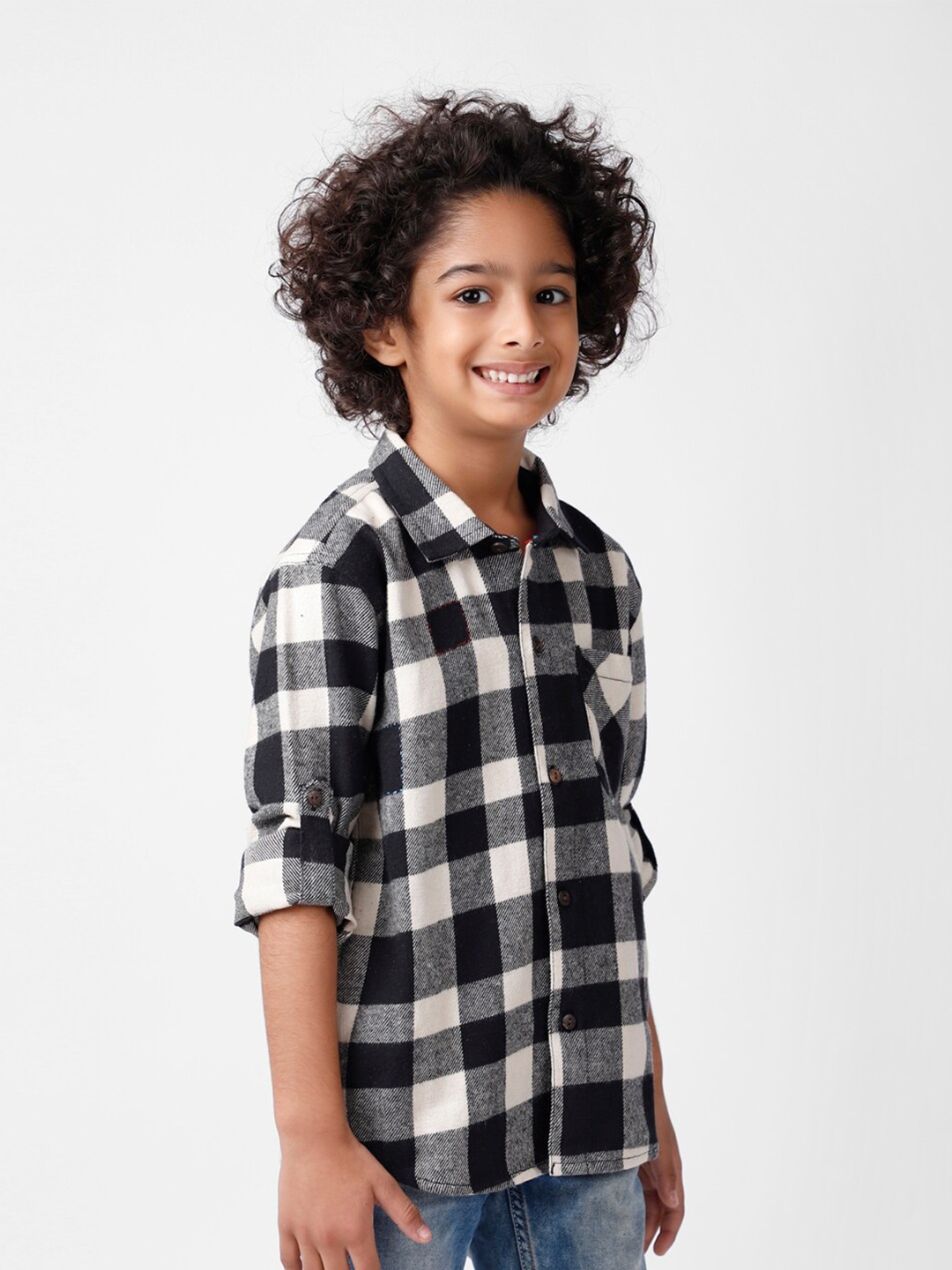 

Fabindia Boys White & Black Checked Cotton Casual Shirt