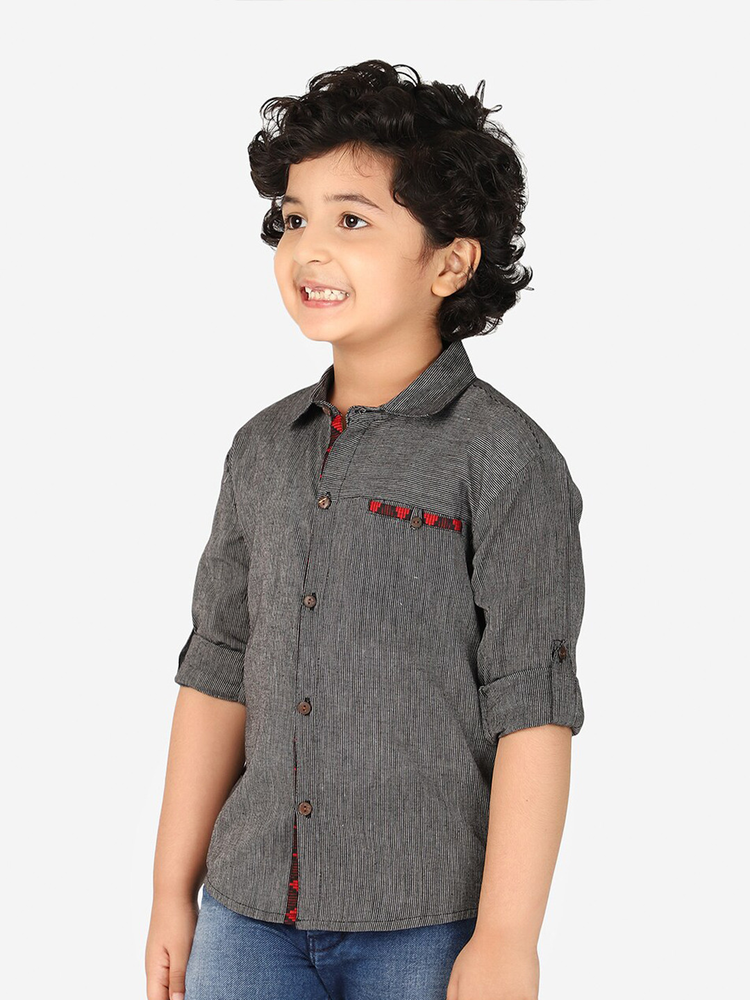 

Fabindia Boys Black & Grey Printed Cotton Casual Shirt