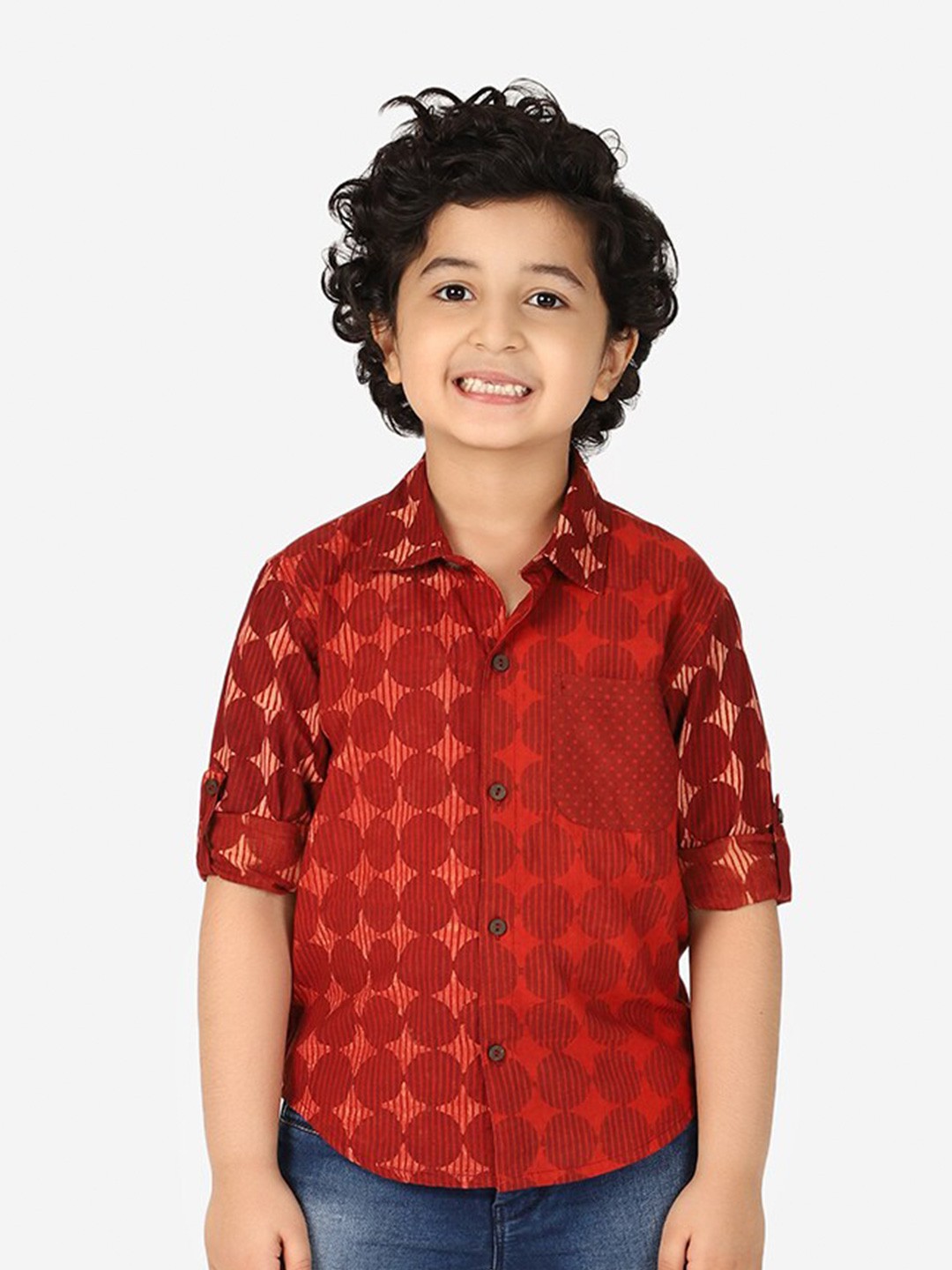 

Fabindia Boys Red & Orange Printed Cotton Casual Shirt