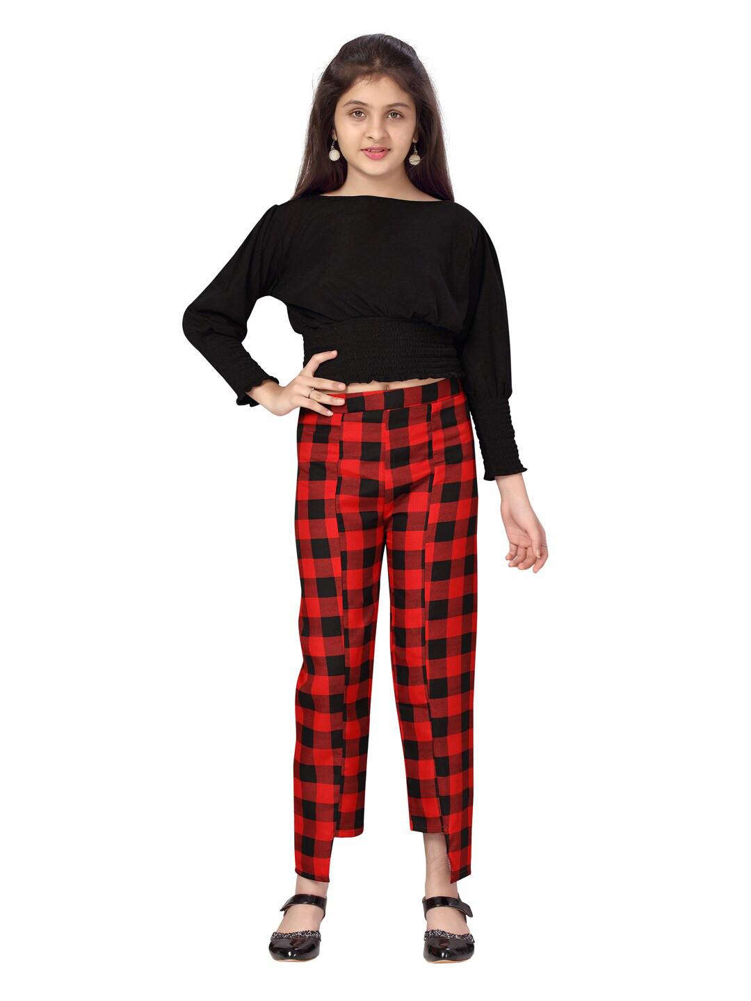 

Aarika Girls Black & Red Checked Clothing Set
