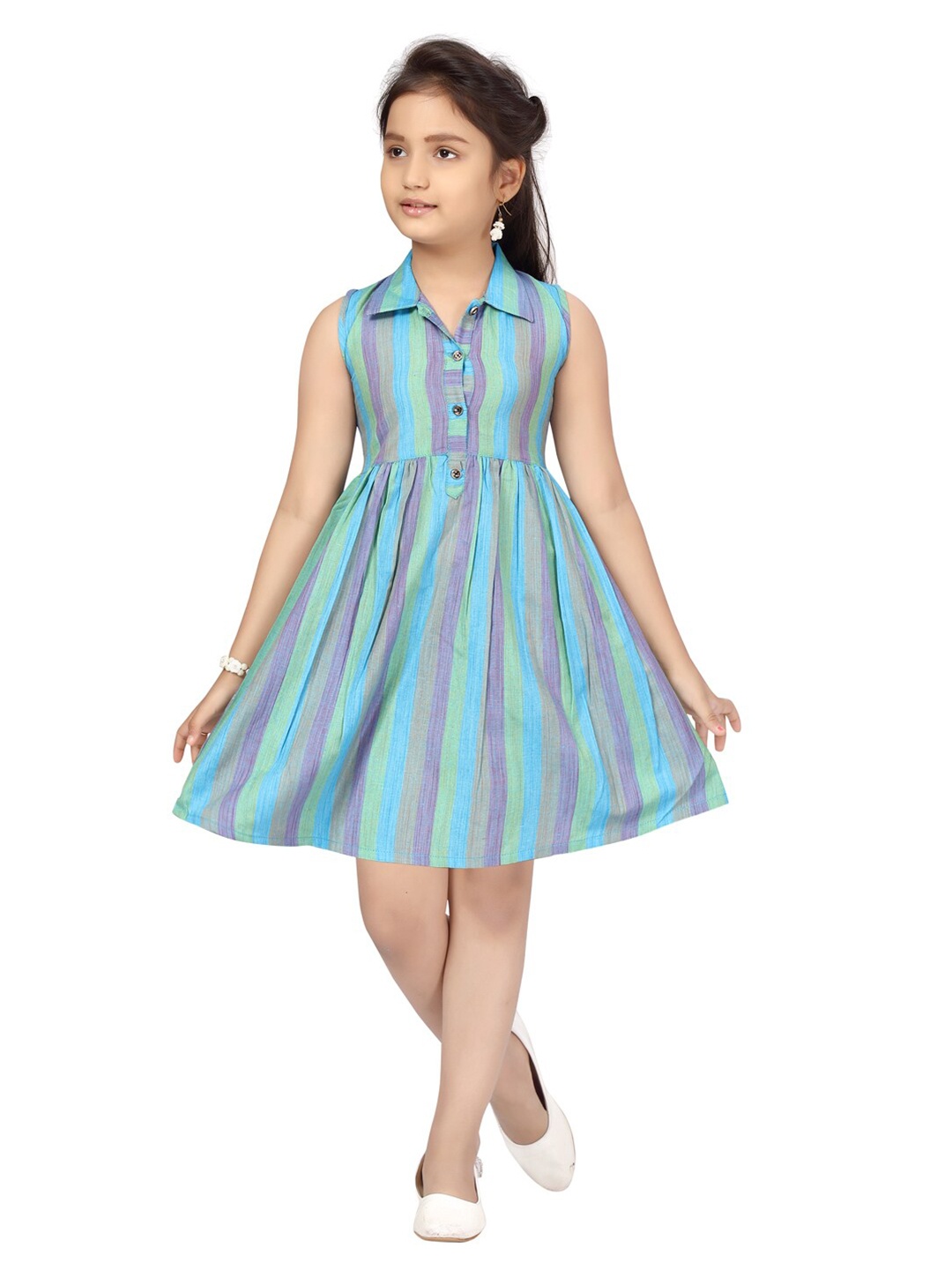 

Aarika Girls Blue & Purple Striped Dress