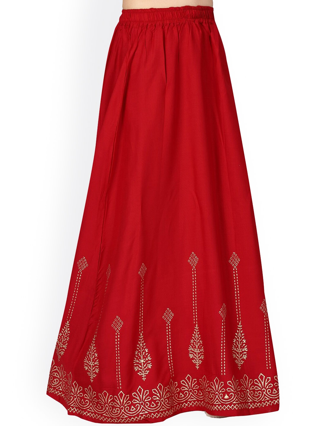 

Aarika Girls Maroon & Gold-Toned Printed Pure Cotton Flared Maxi Skirt
