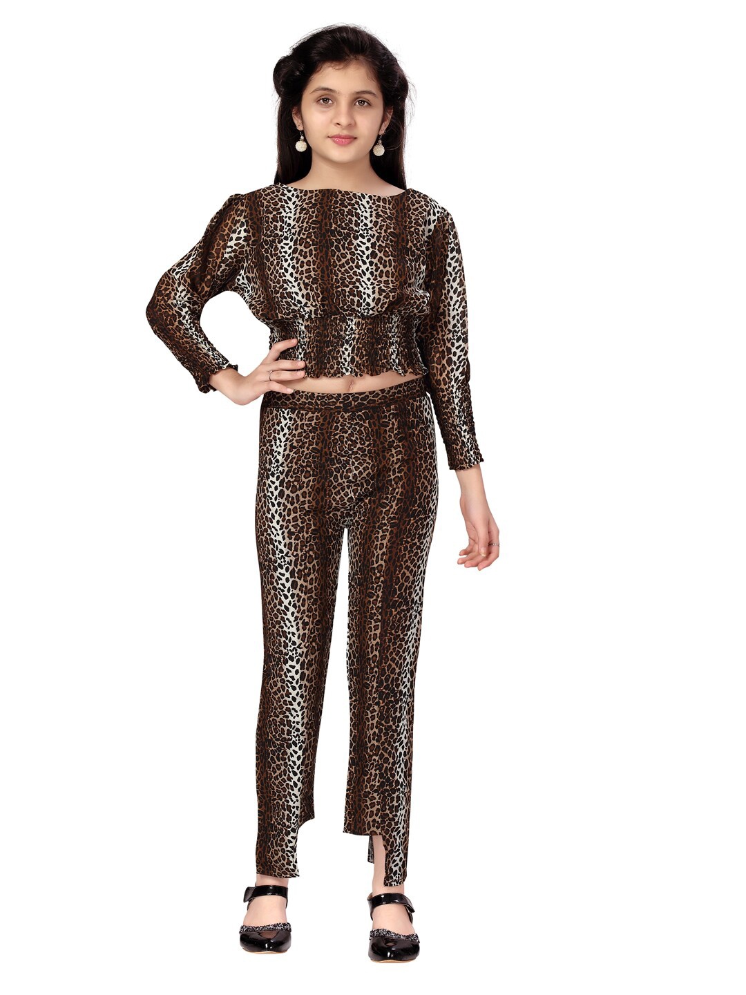 

Aarika Girls Brown Printed Top with Trousers
