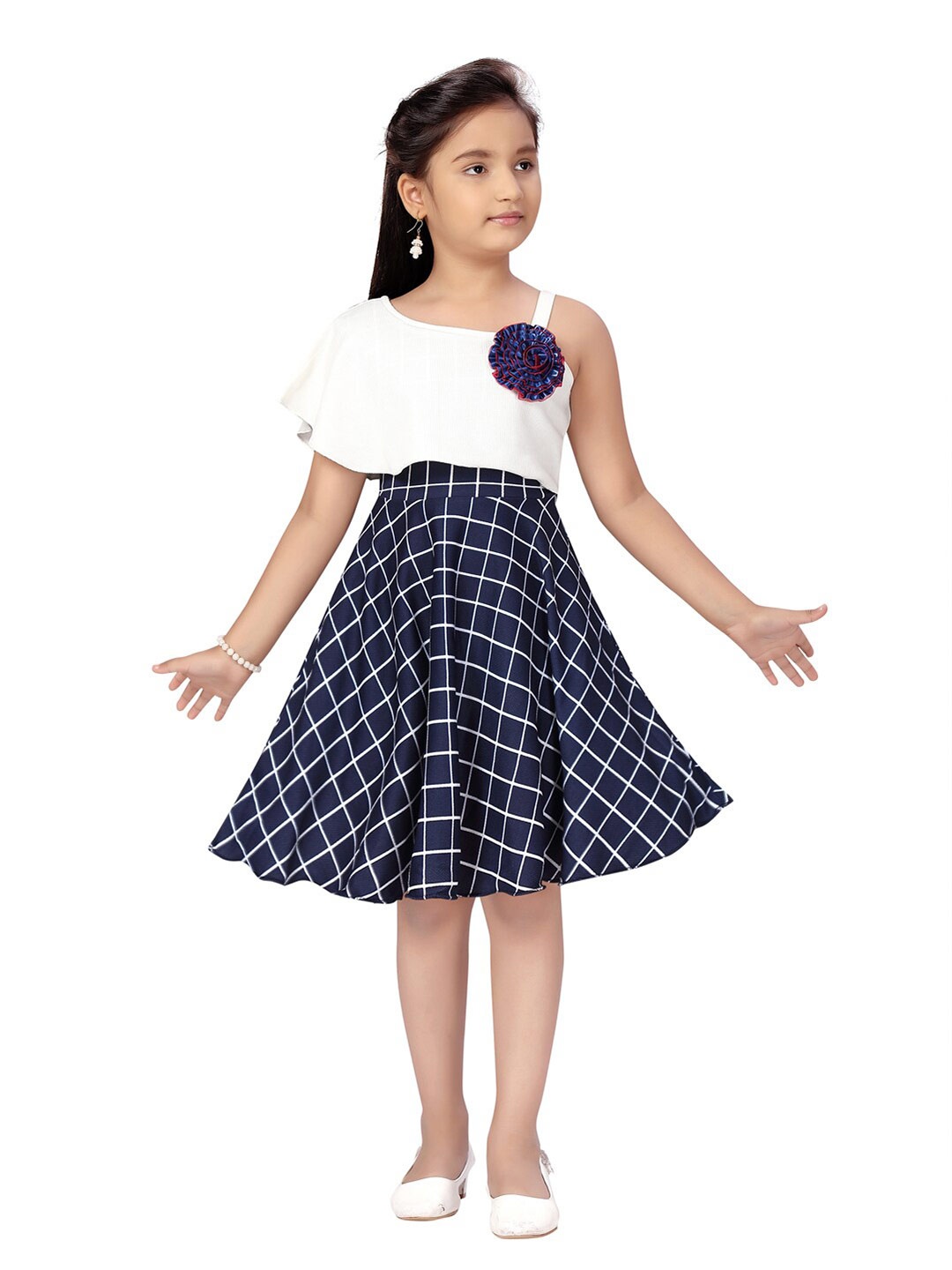 

Aarika White Checked Net Dress