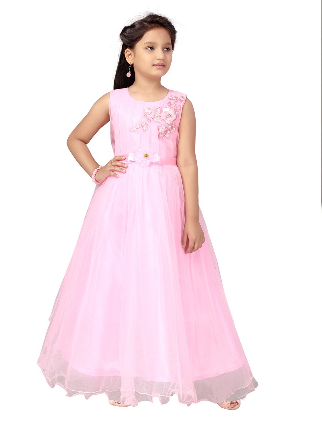 

Aarika Girls Pink Embroidered Net Maxi Gown Dress