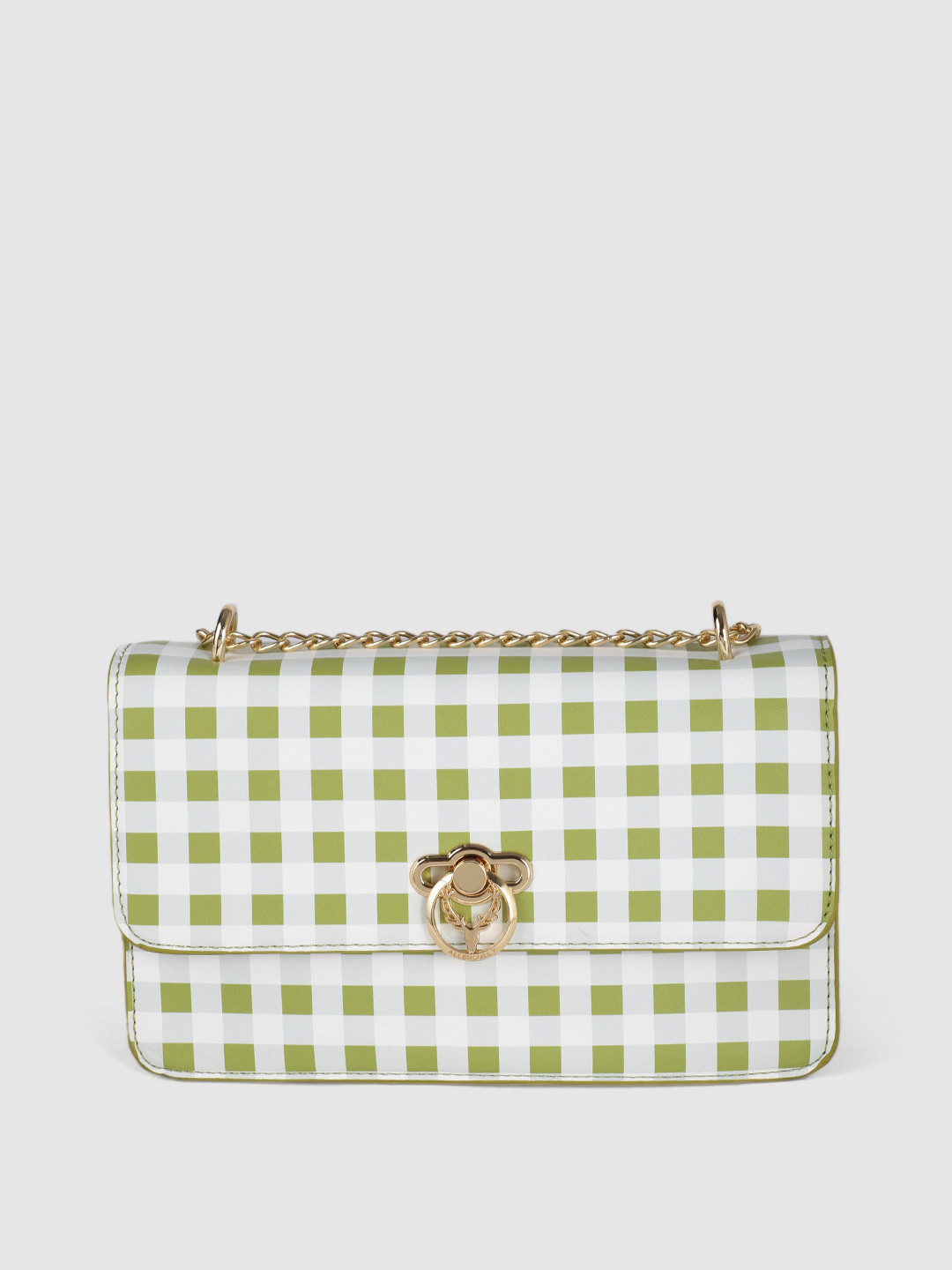 

Allen Solly Green & White Checked PU Structured Sling Bag