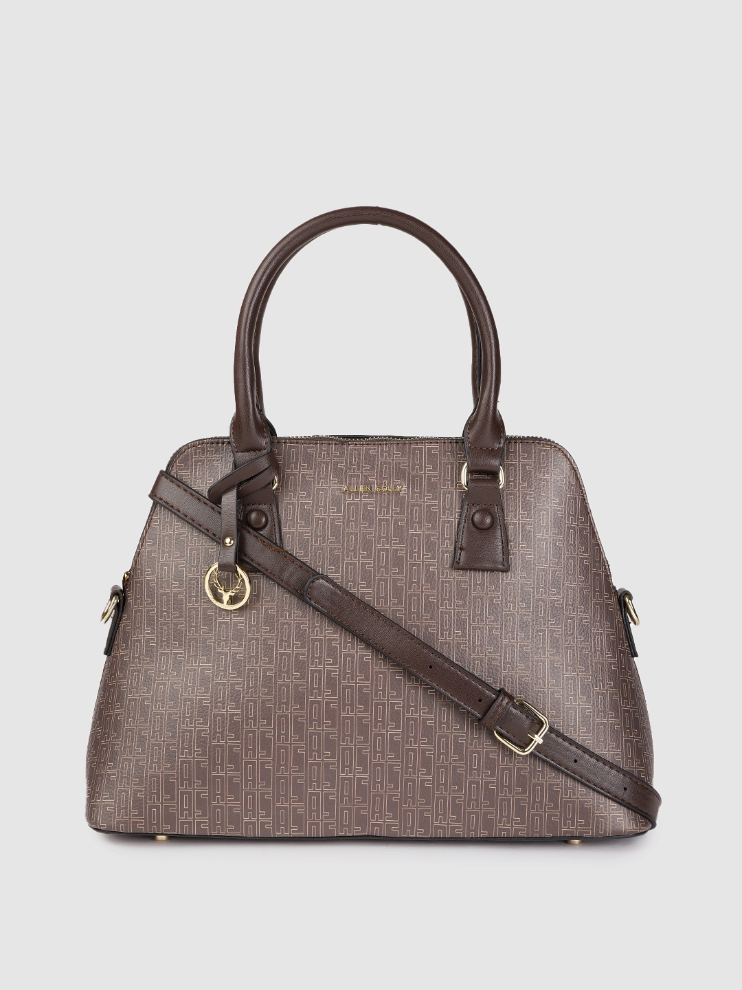 

Allen Solly Brown Brand Logo Print PU Structured Laptop Handheld Bag with Tasselled Detail