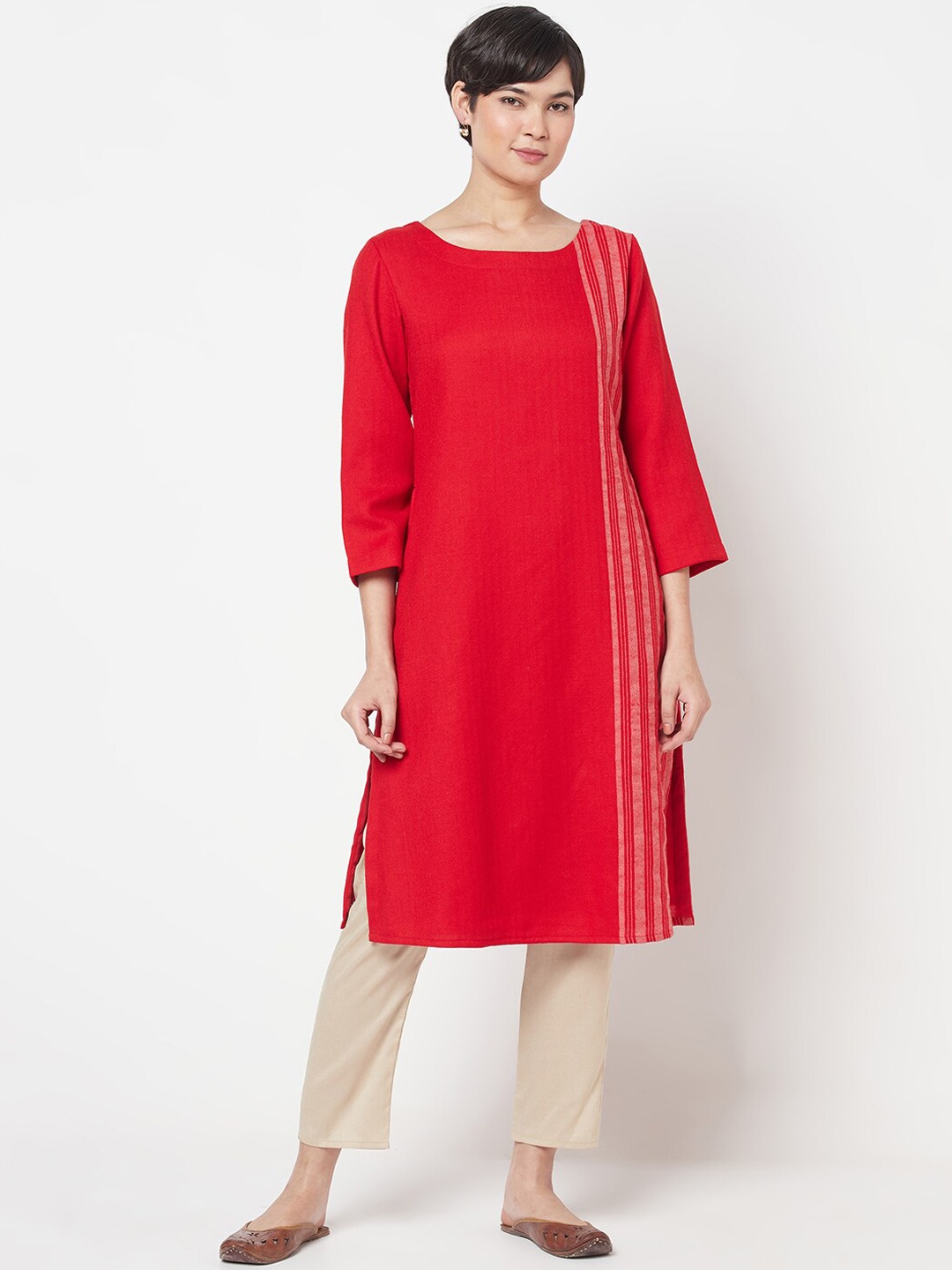 

Fabindia Women Maroon Striped Kurta