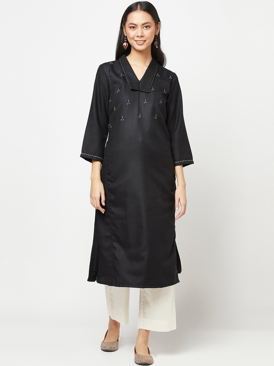 

Fabindia Women Black Flared Sleeves Kurta