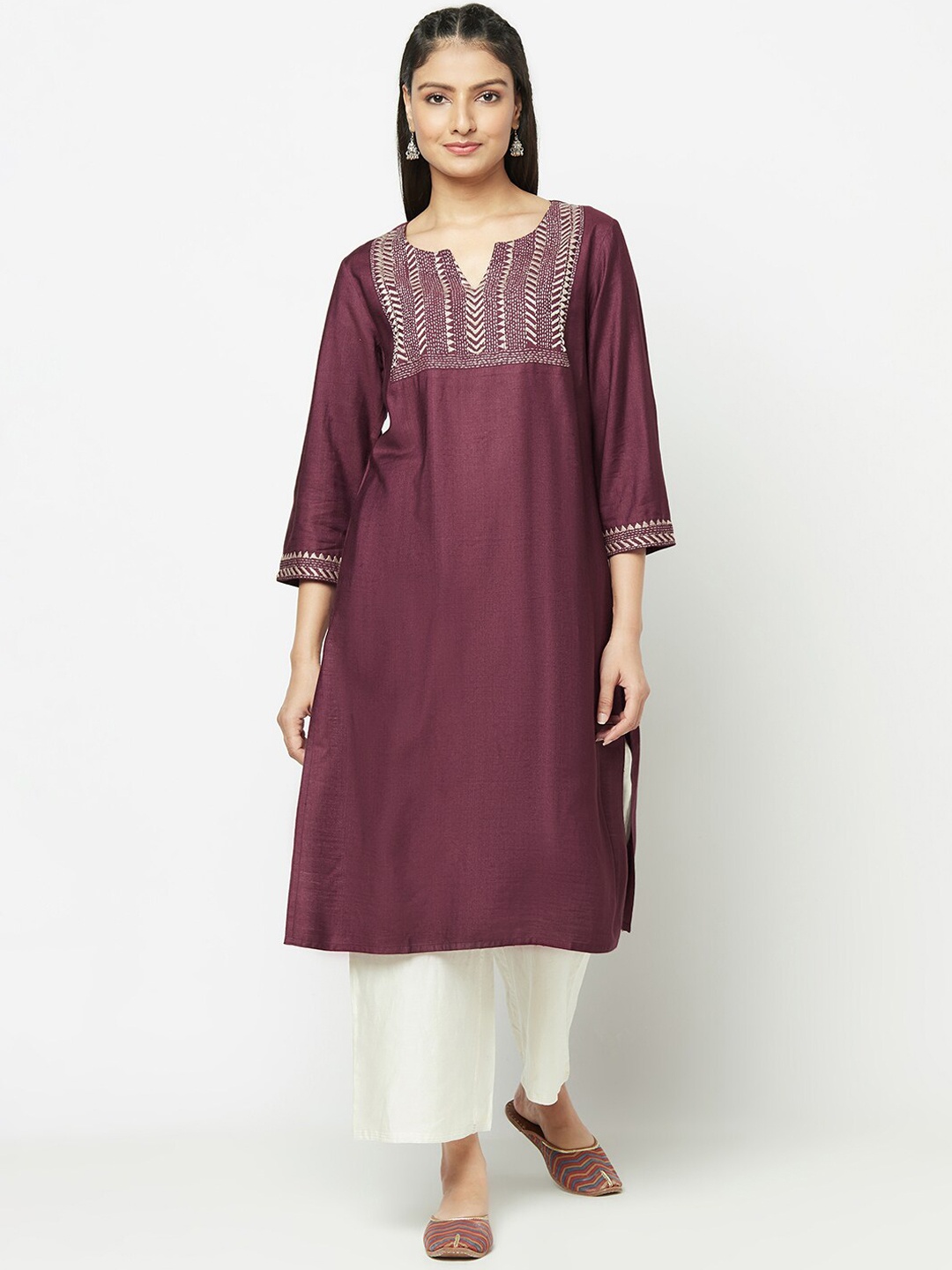 

Fabindia Women Violet Ethnic Motifs Yoke Design Kurta