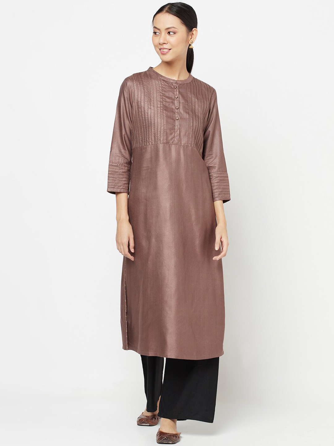 

Fabindia Women Brown Viscose Tussar Kurta