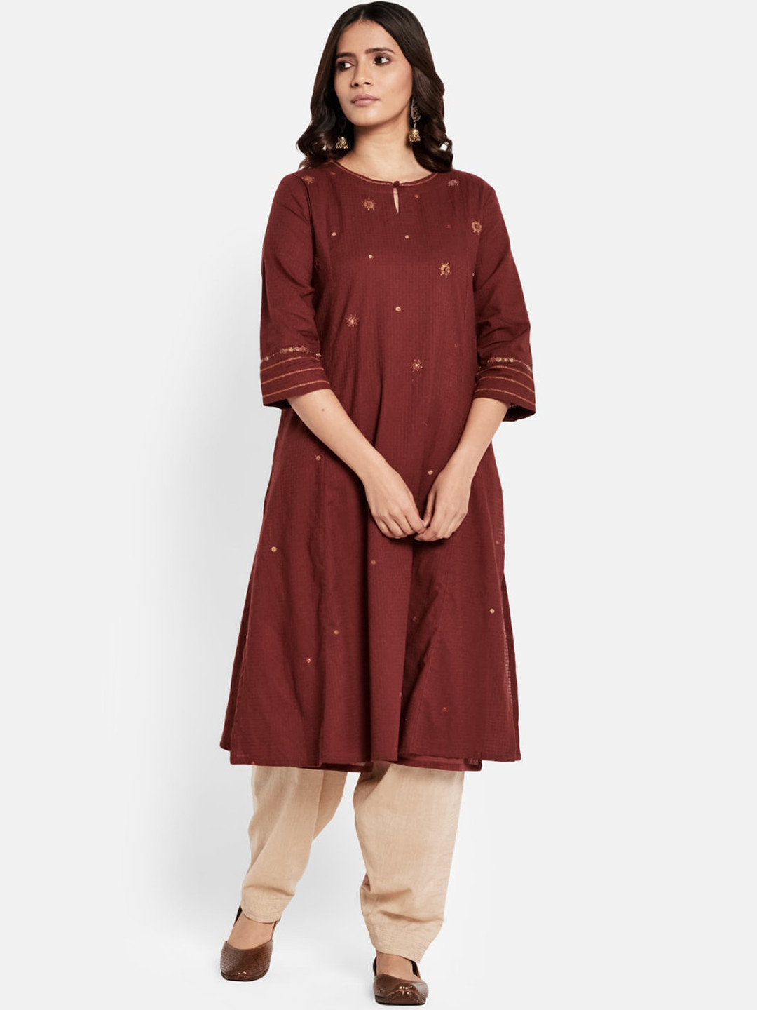 

Fabindia Women Maroon Embellished Kurta