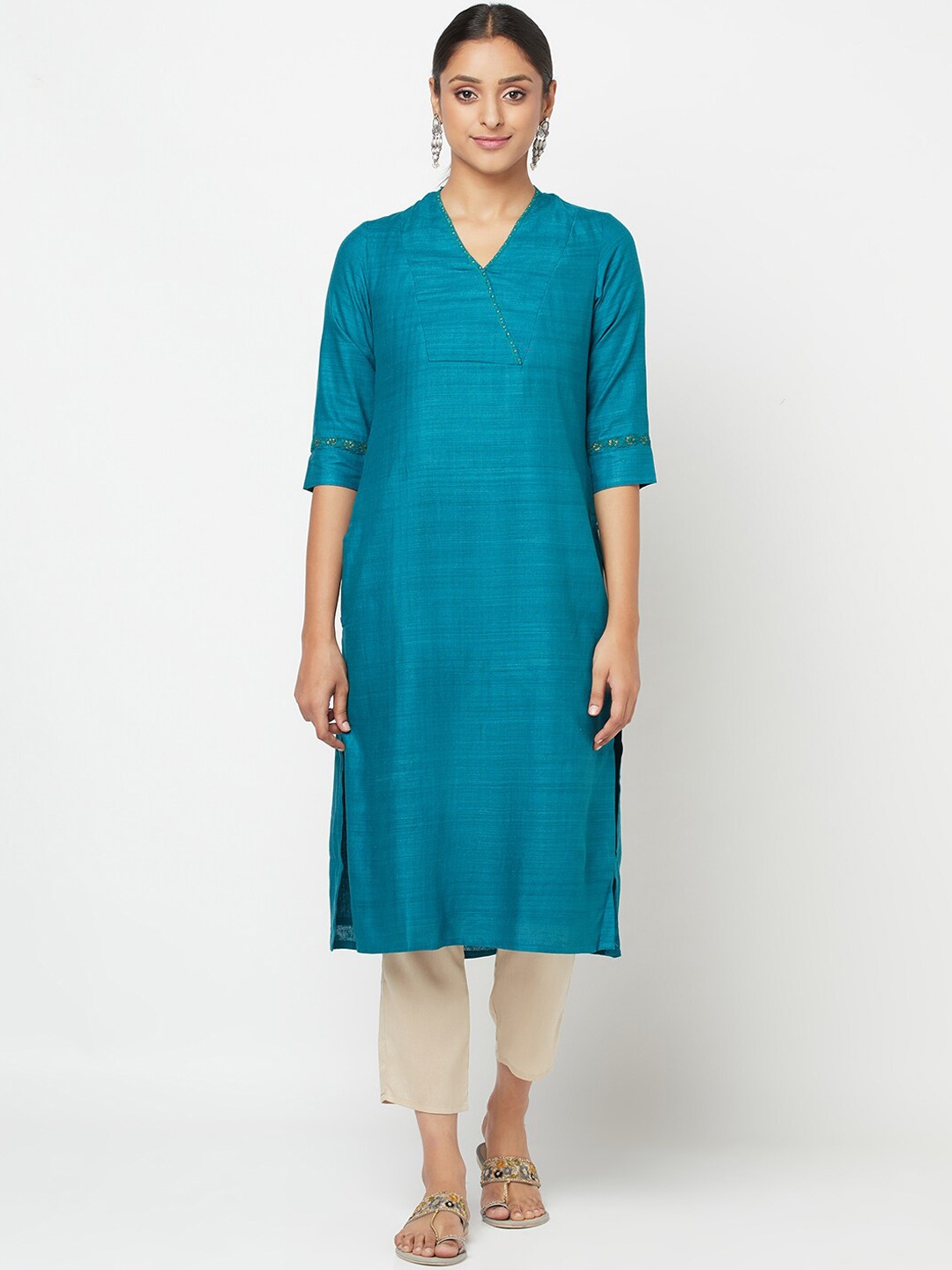 

Fabindia Women Teal Thread Work Kurta