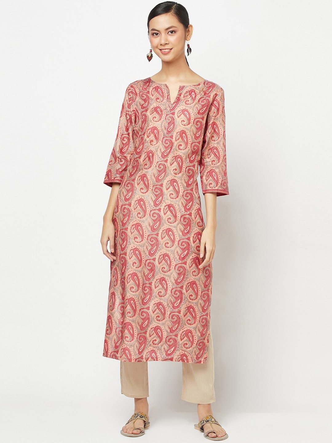 

Fabindia Women Pink Ethnic Motifs Printed Anarkali Kurta