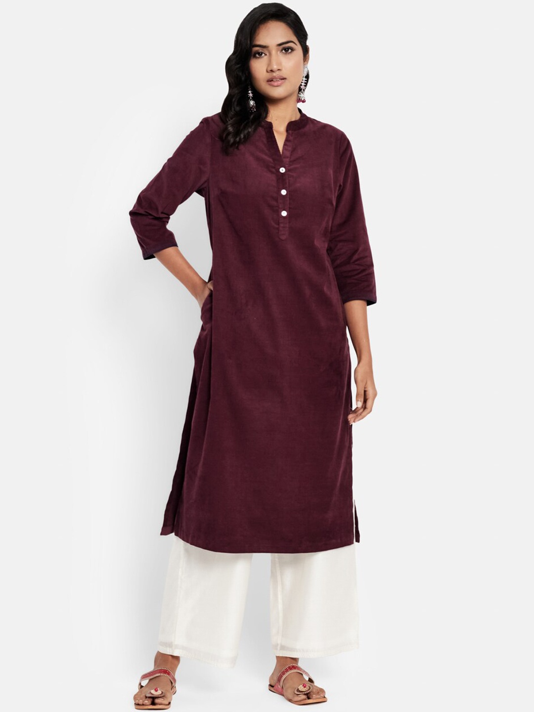 

Fabindia Women Maroon Cotton Kurta