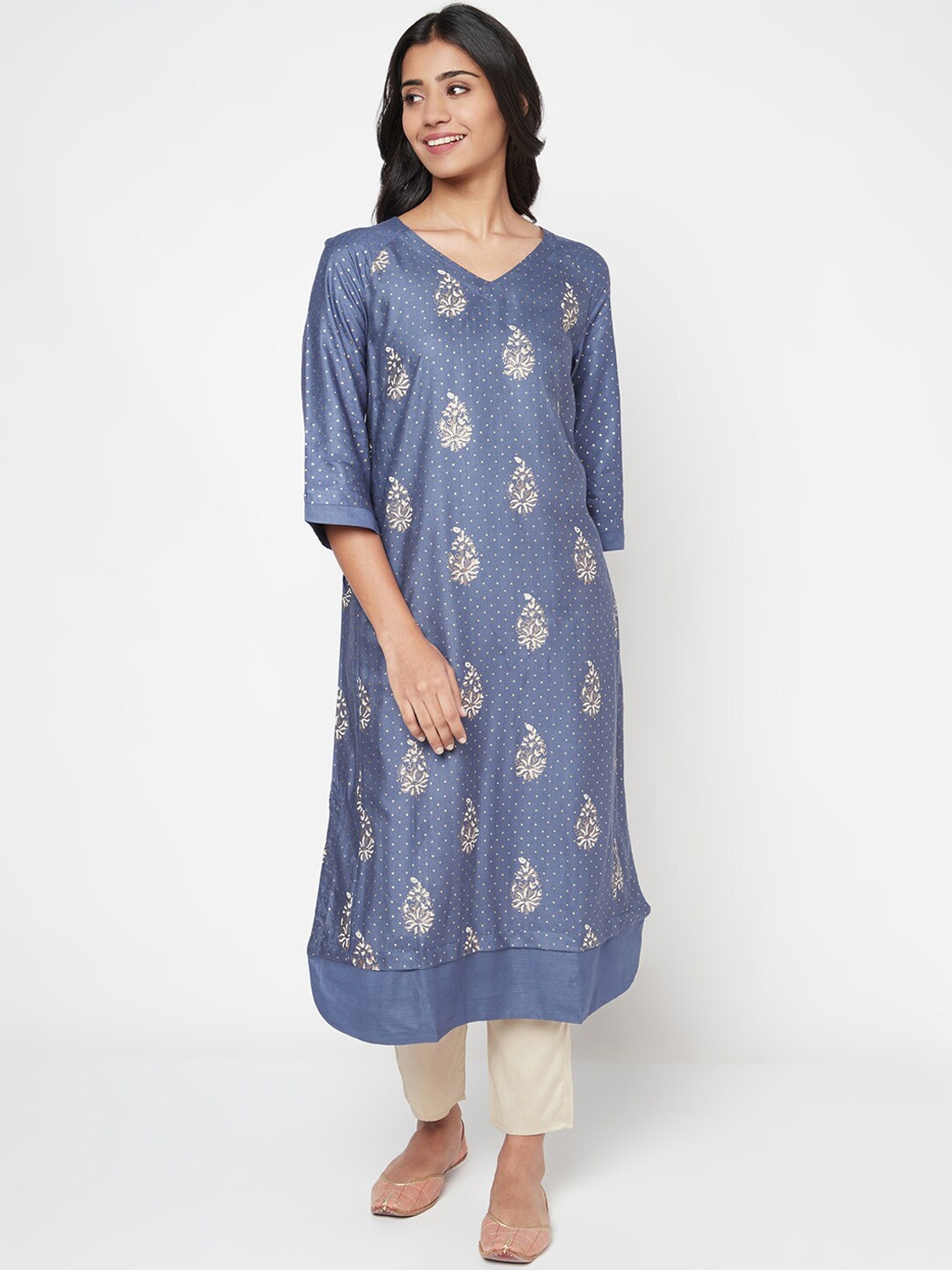 

Fabindia Women Navy Blue Ethnic Motifs Printed Kurta