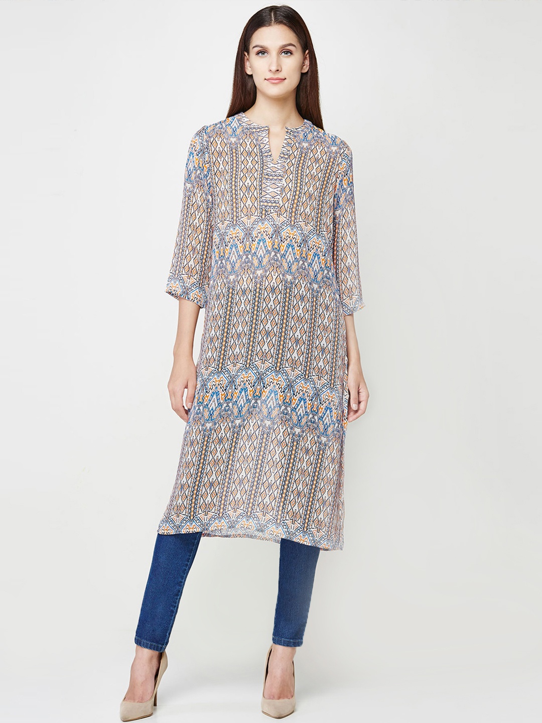 

AND Women Off-White Printed Tunic