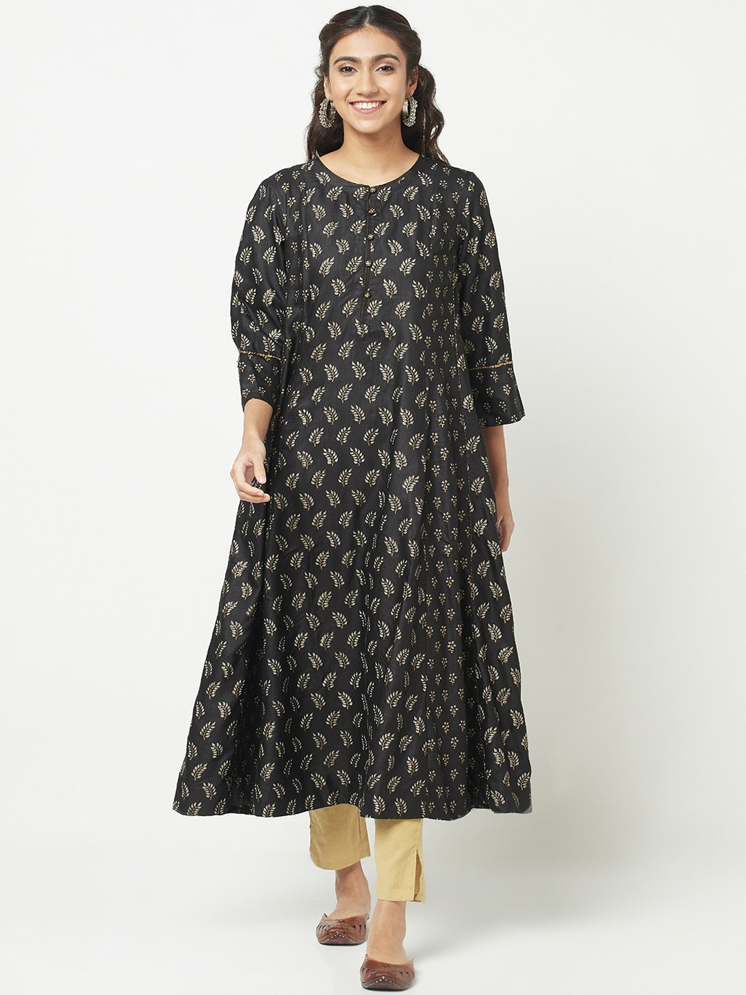 

Fabindia Women Black Floral Printed Anarkali Kurta