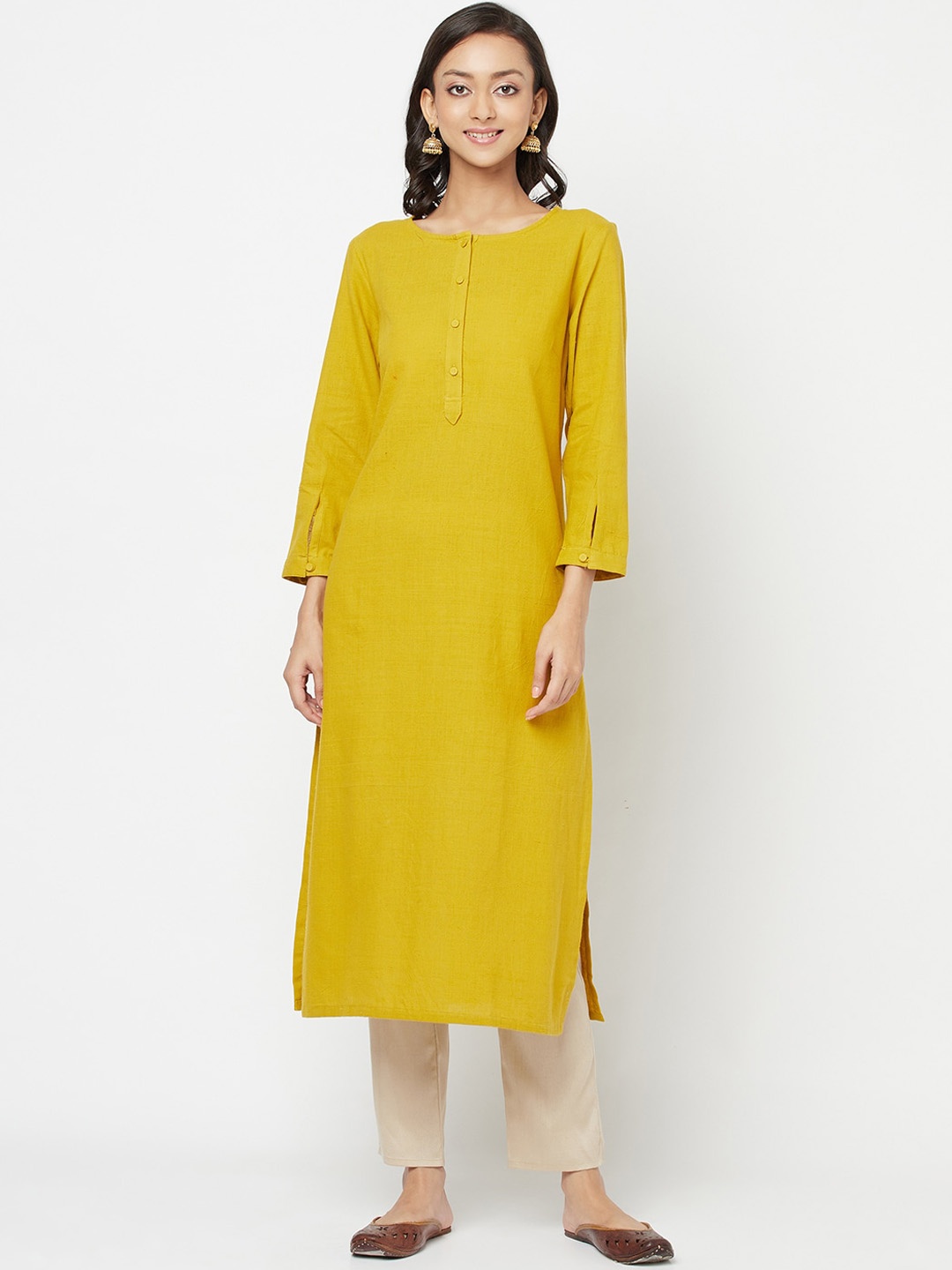 

Fabindia Women Mustard Yellow Cotton Kurta