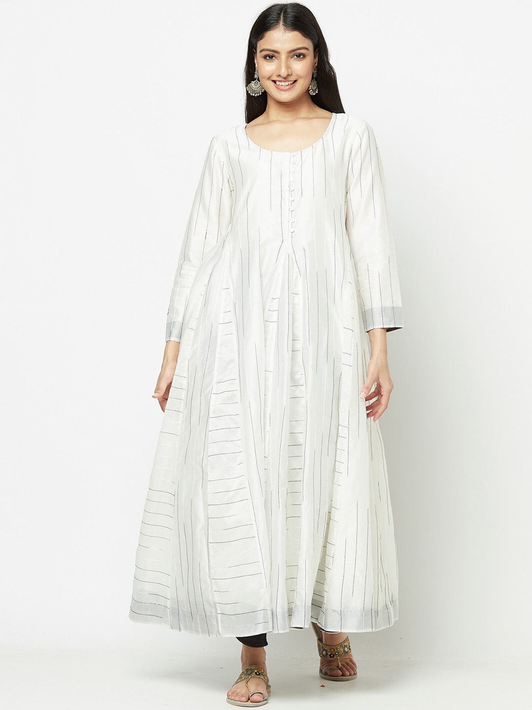 

Fabindia Women Off White Striped Anarkali Kurta