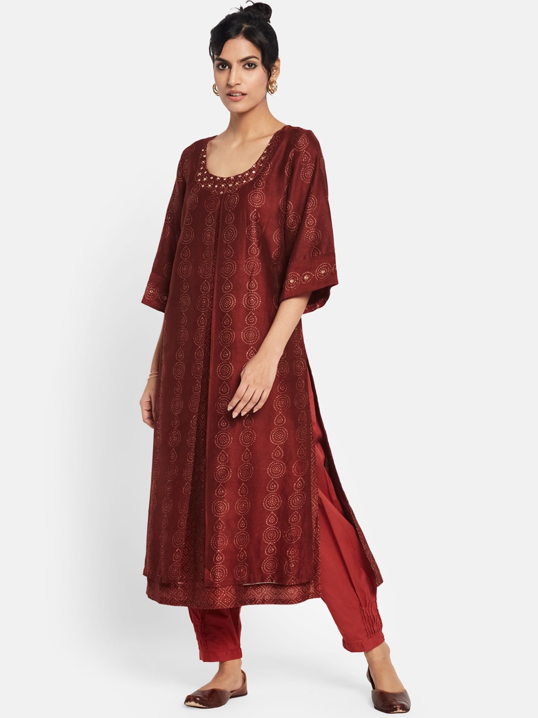

Fabindia Women Red Ethnic Motifs Printed Layered Kurta