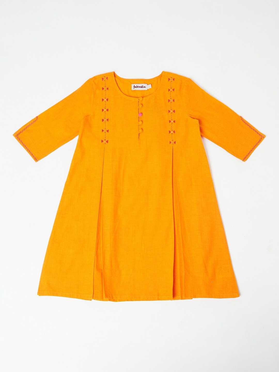 

Fabindia Girls Orange Hand Embroidered A-Line Kurta
