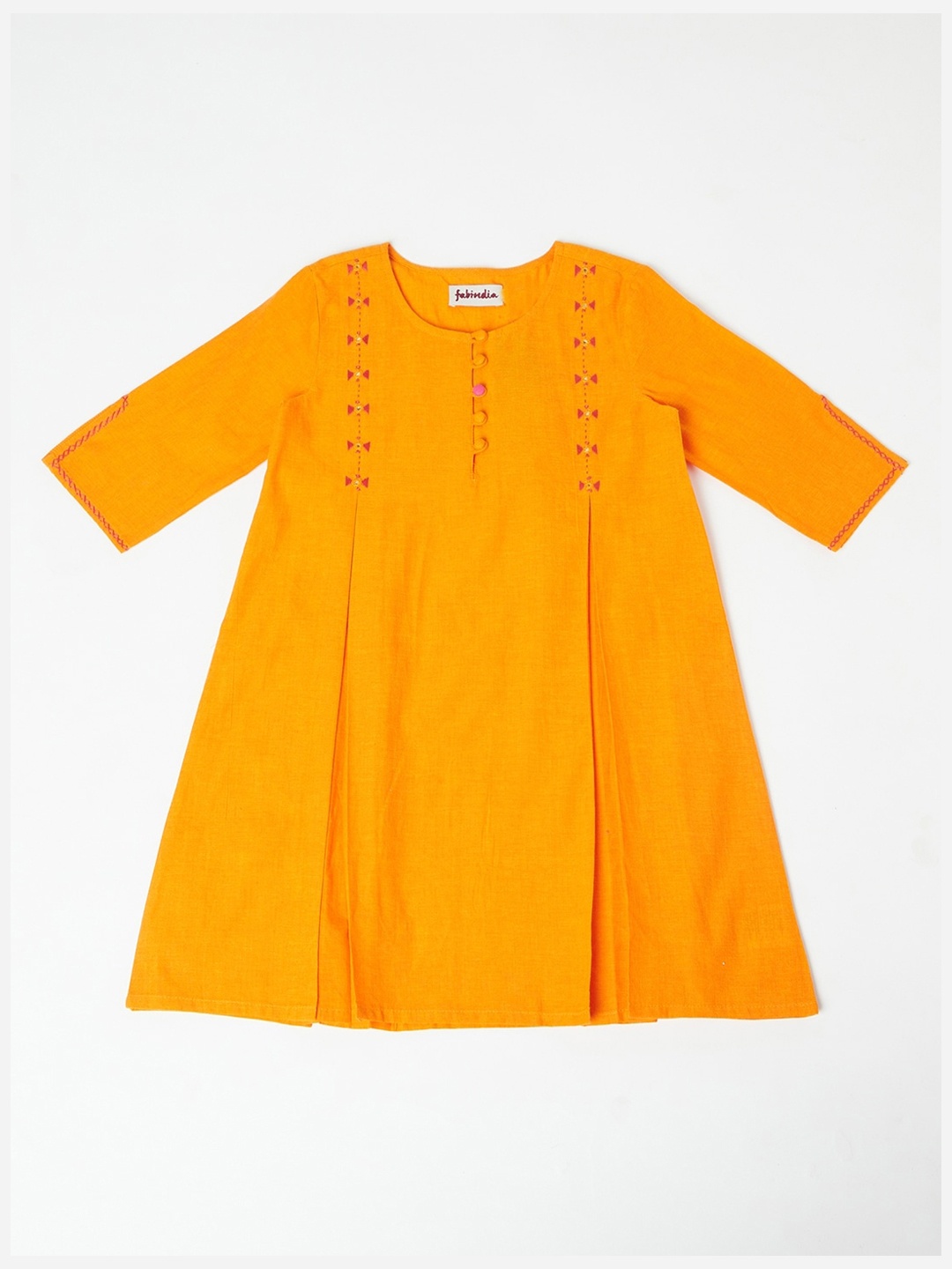 

Fabindia Girls Orange Ethnic Motifs Yoke Design Thread Work Cotton Kurta