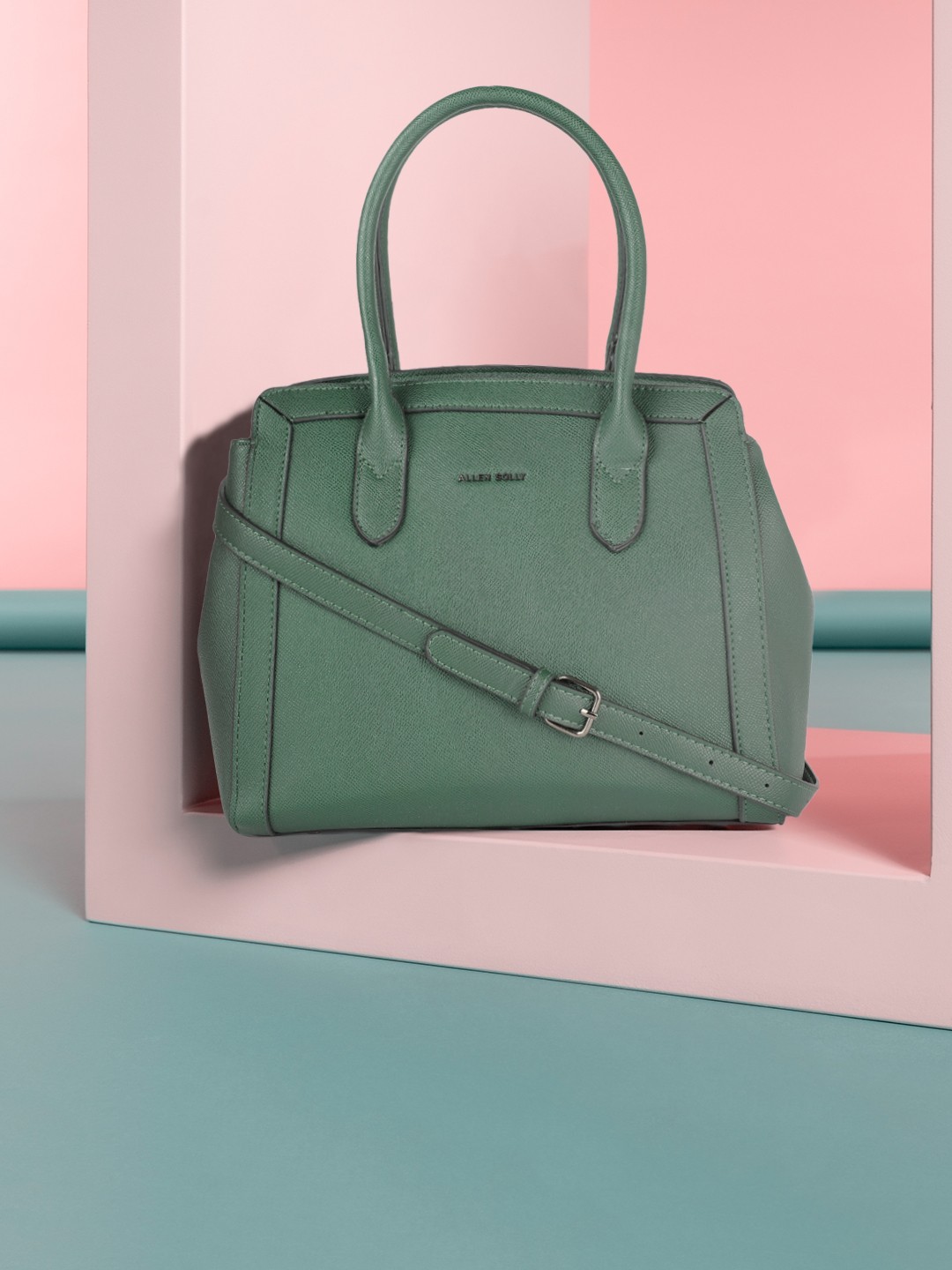 

Allen Solly Green PU Structured Handheld Bag