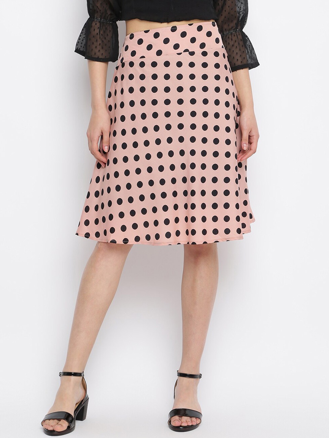 

Mayra Women Pink & Black Printed Flared Skirt