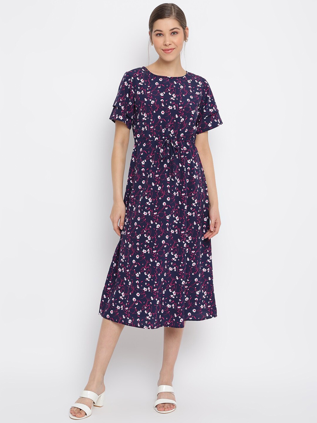 

Mayra Blue Floral A-Line Midi Dress